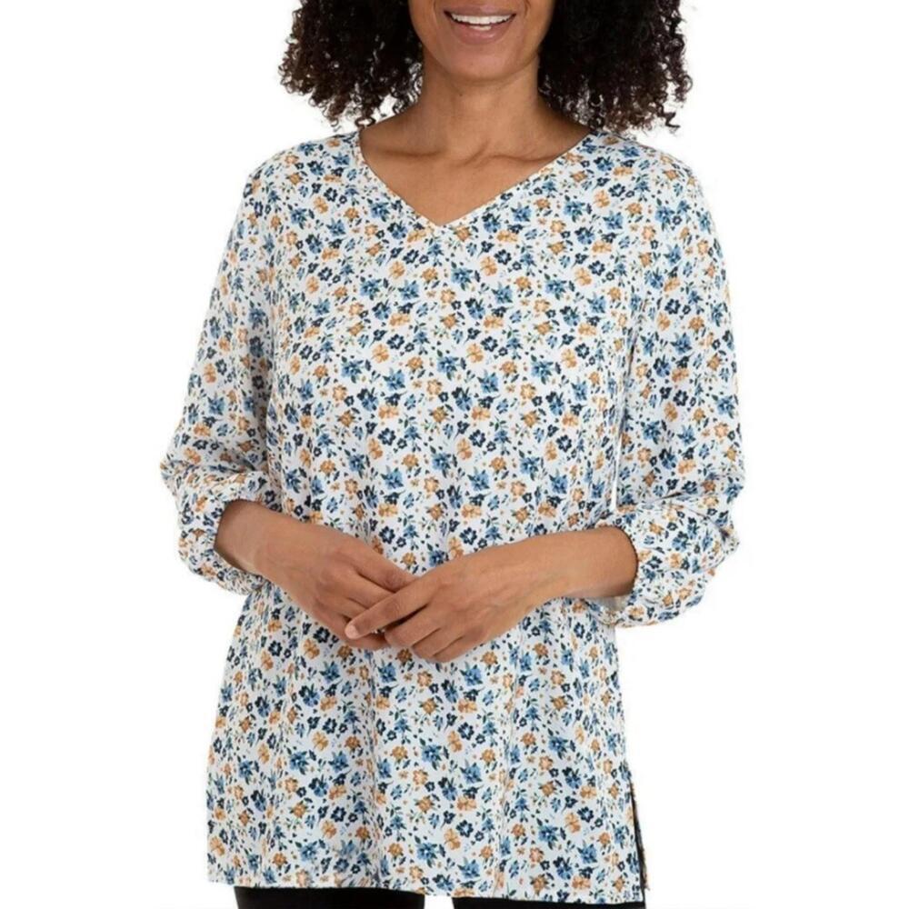 NWT Mario Serrani Women's V-Neck Multicolor Floral Top Blouse Size S. BM